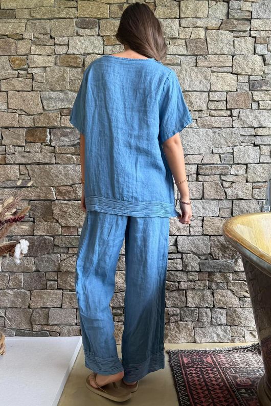 Benji Linen Wave Y Tee Denim